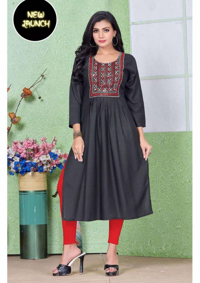 Trendy Chicago Vol 2 Rayon Sequence Work Naira Cut Kurti Catalog
